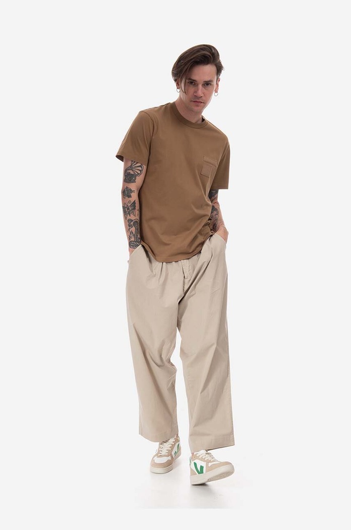 Bavlněné tričko Neil Barett Slim Memory Od Army PBJT148-U501C 1390 hladký hnědá PBJT148.U501C