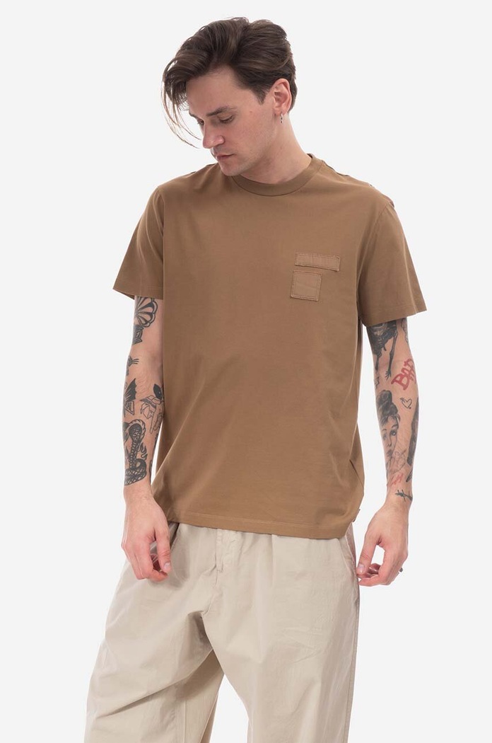 Bavlněné tričko Neil Barett Slim Memory Od Army PBJT148-U501C 1390 PBJT148.U501C hnědá