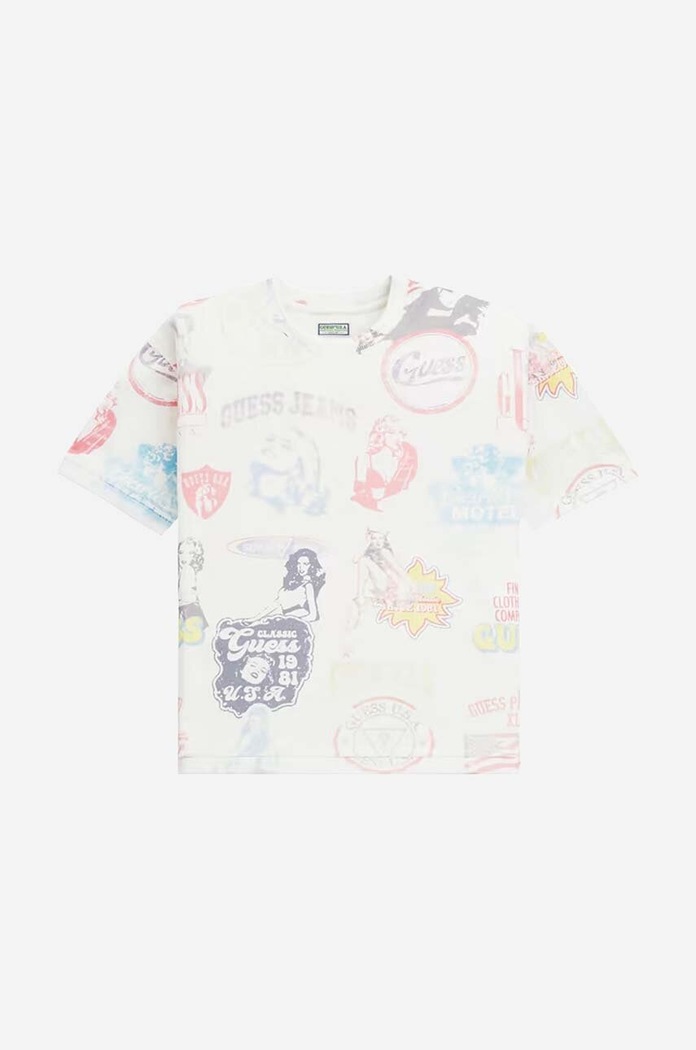 Ρούχα Βαμβακερό μπλουζάκι Guess Aop Tee M3GI06.KBB50 λευκό