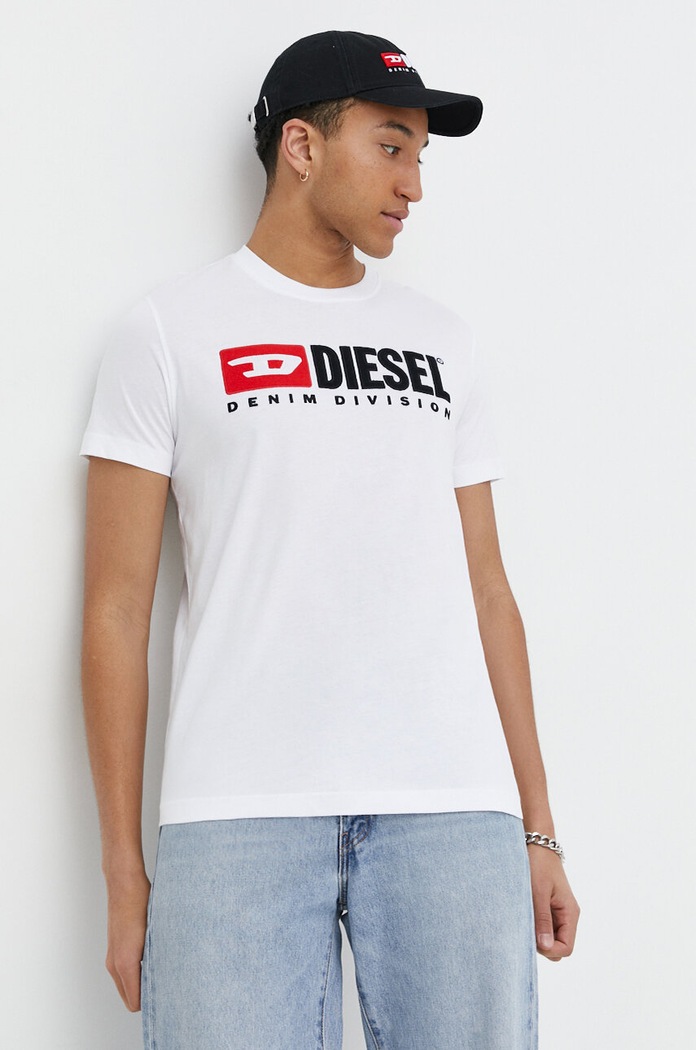 Bavlnené tričko Diesel T-DIEGOR-DIV nášivka biela A03766.0GRAI