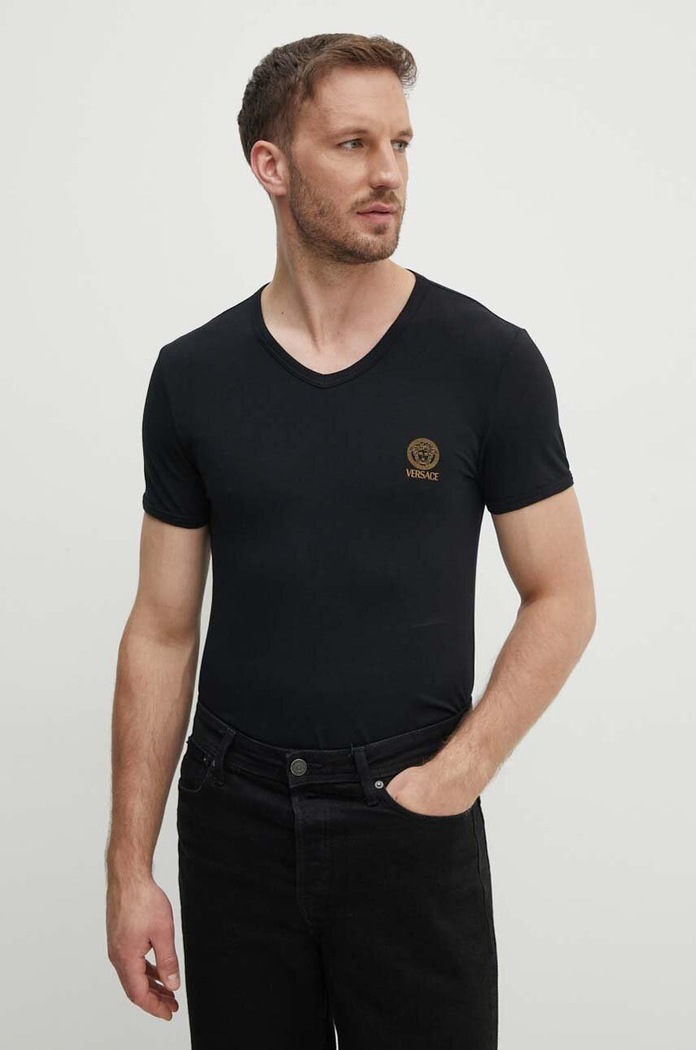 Majica kratkih rukava Versace slim crna AUU01004.1A10011