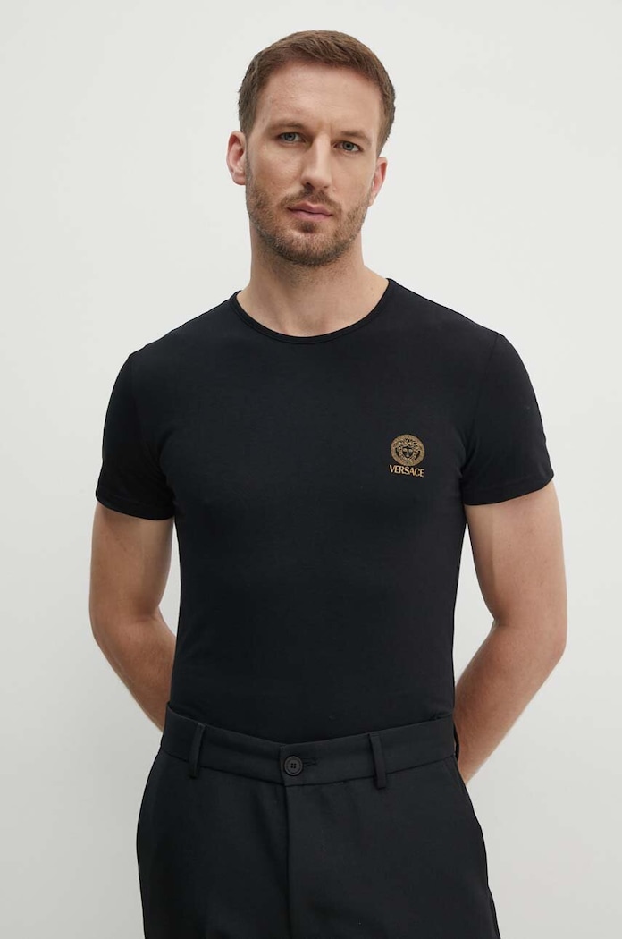 Βαμβακερό μπλουζάκι Versace μαύρο AUU01005.1A10011