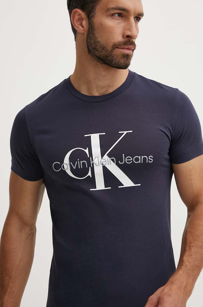 Bavlněné tričko Calvin Klein Jeans slim námořnická modř J30J320935