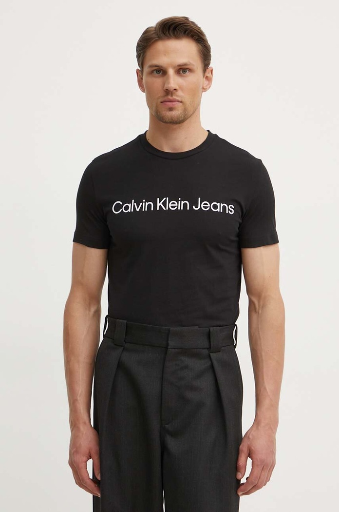 Bavlněné tričko Calvin Klein Jeans černá J30J322552