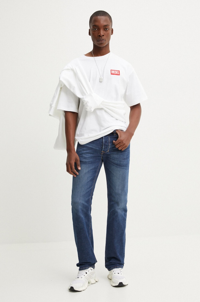 Bombažna kratka majica Diesel T-BOXT-LAB A14947.0NIAR bela AA00