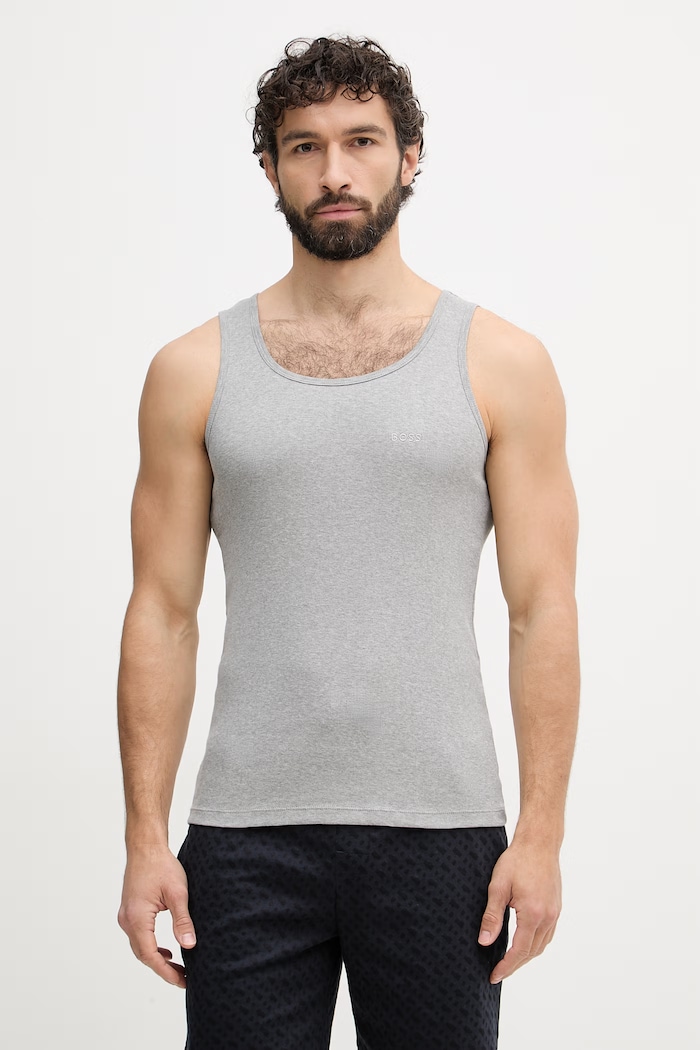 BOSS top pánsky bavlnený TankTop3P RibClassic 3-pak 50542132 sivá AA00