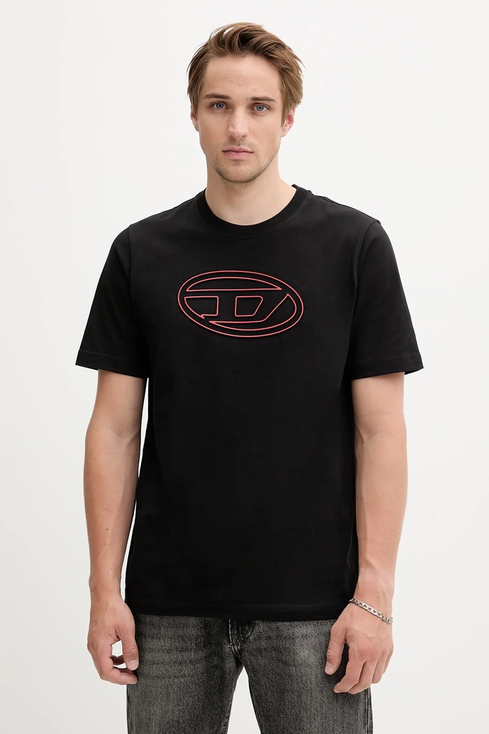 Diesel t-shirt in cotone T-ADJUST-BIGOVAL sovrastampa nero A17402.0NJBM