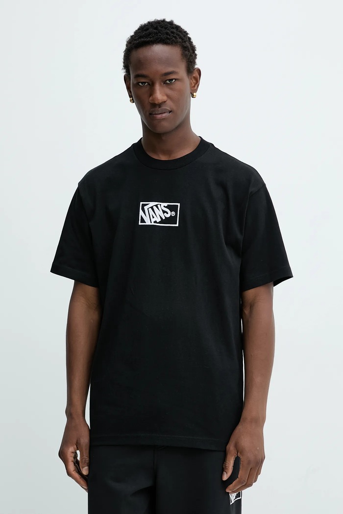 Bavlněné tričko Vans kulatý černá VN000RAPBLK1