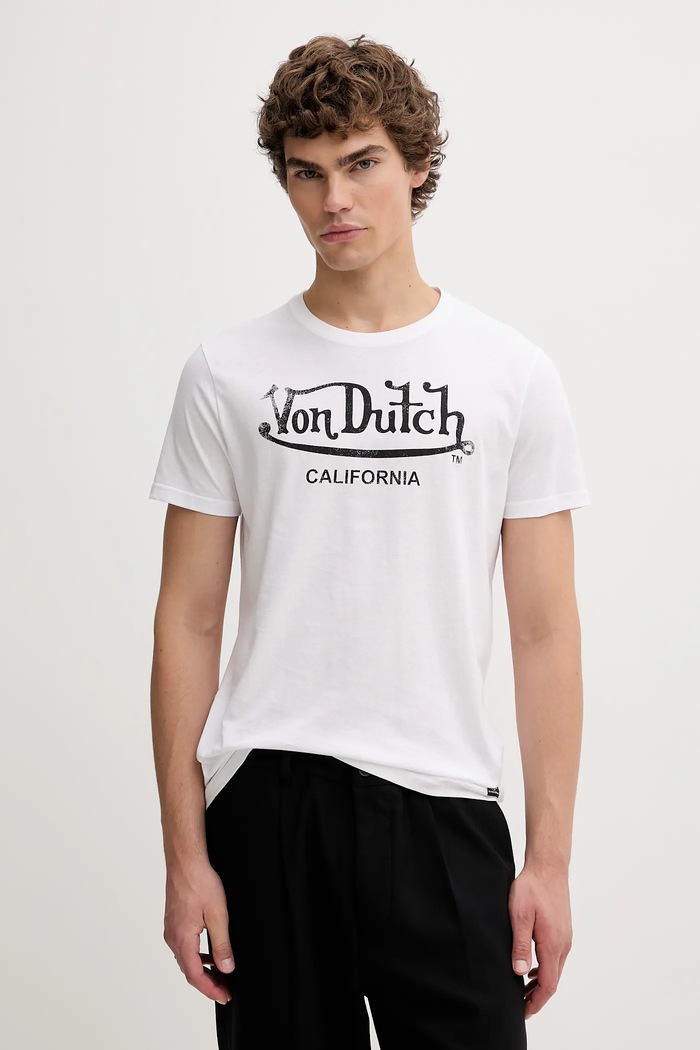 Von Dutch t-shirt bawełniany nadruk biały VD.1.TSC.FIRST