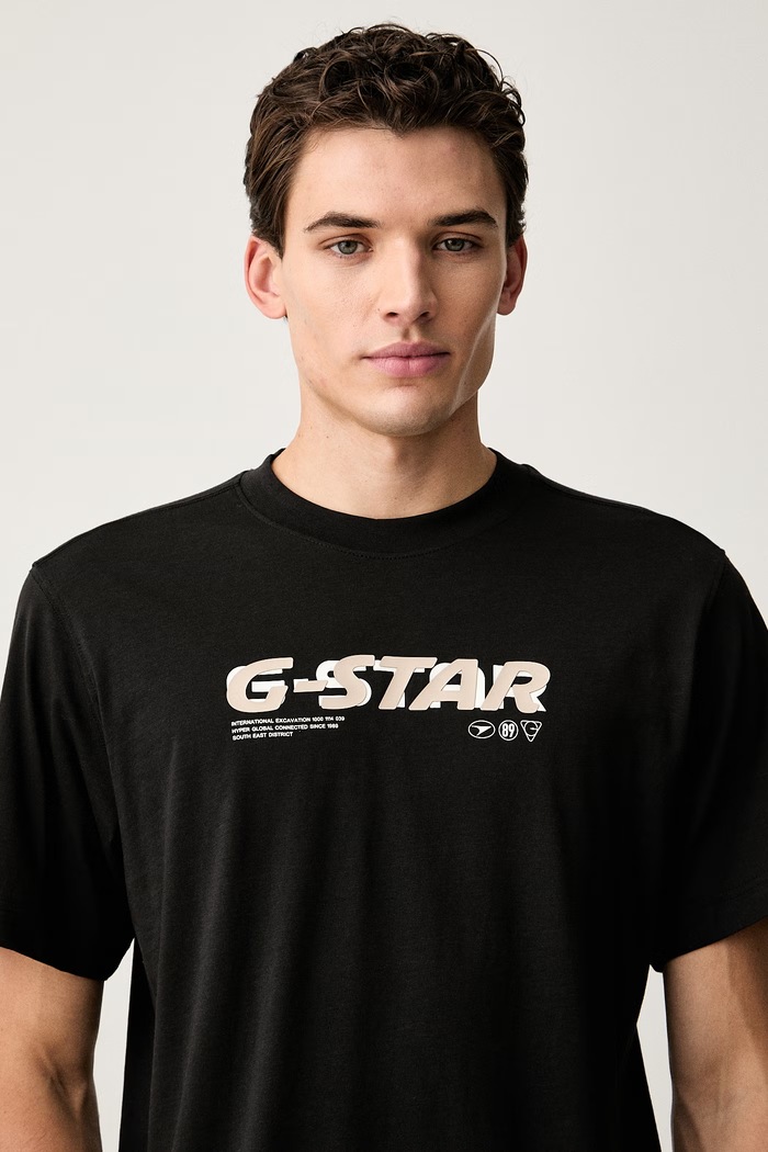 G-Star T-shirt męski bawełniany Front prt logo r t czarny D31083.336