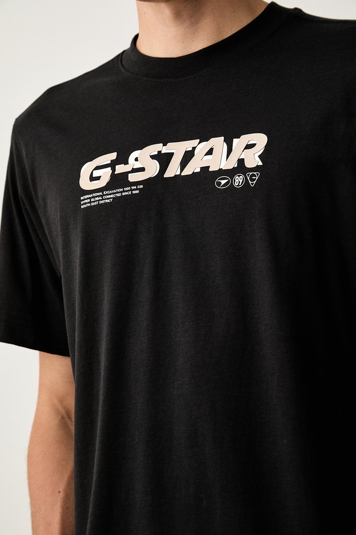 G-Star T-shirt męski bawełniany Front prt logo r t D31083.336 czarny
