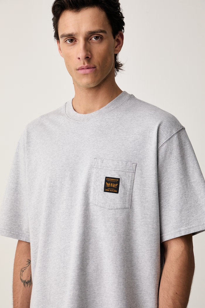 Levi's majica za muškarce od pamuka SS WORKWEAR PKT siva 008AB