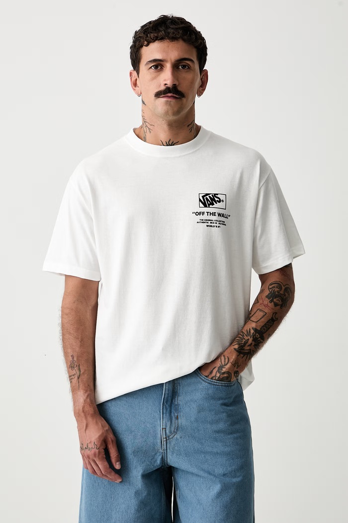 Ρούχα Vans t-shirt ανδρικό βαμβακερό VN000PEWWHT1 λευκό