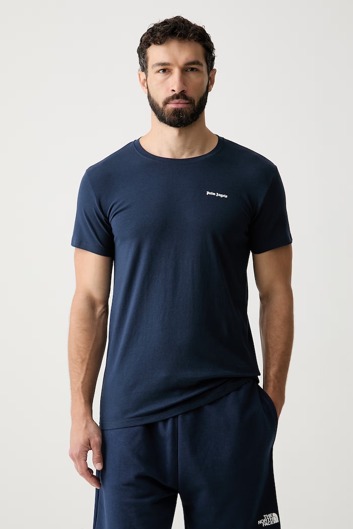 Palm Angels T-shirt męski z bawełną granatowy PLA1UMBTS01SI