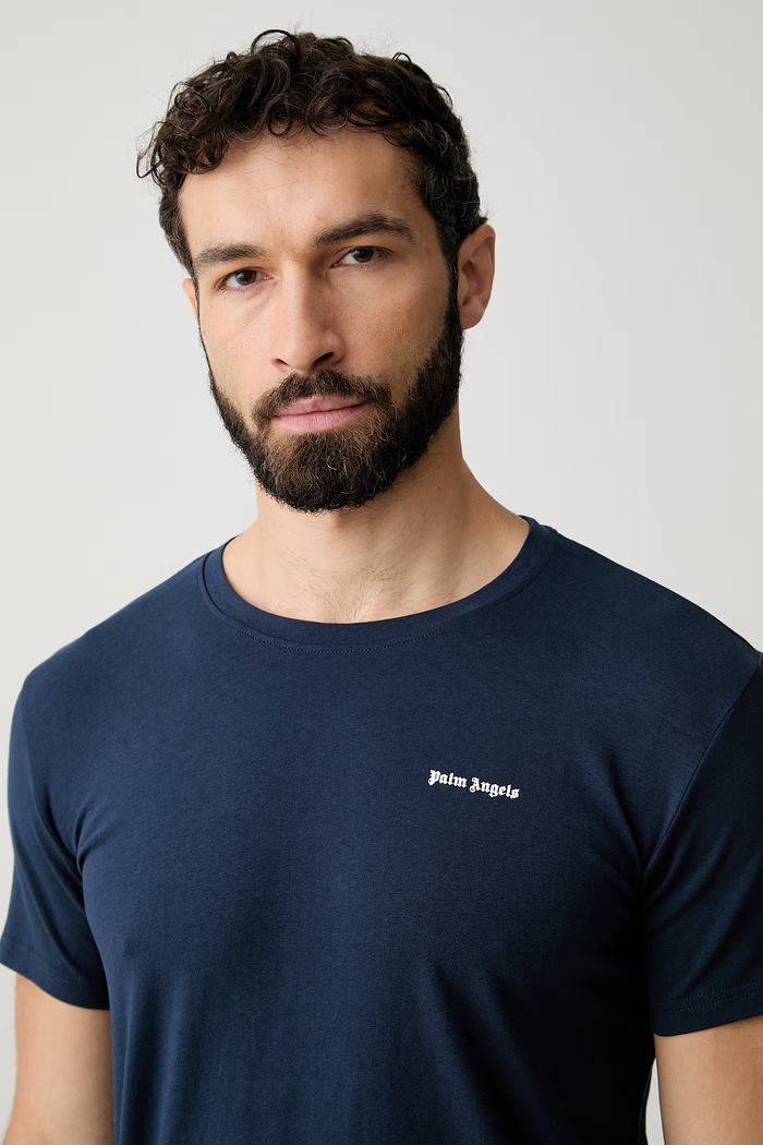 Odzież Palm Angels T-shirt męski z bawełną PLA1UMBTS01SI granatowy