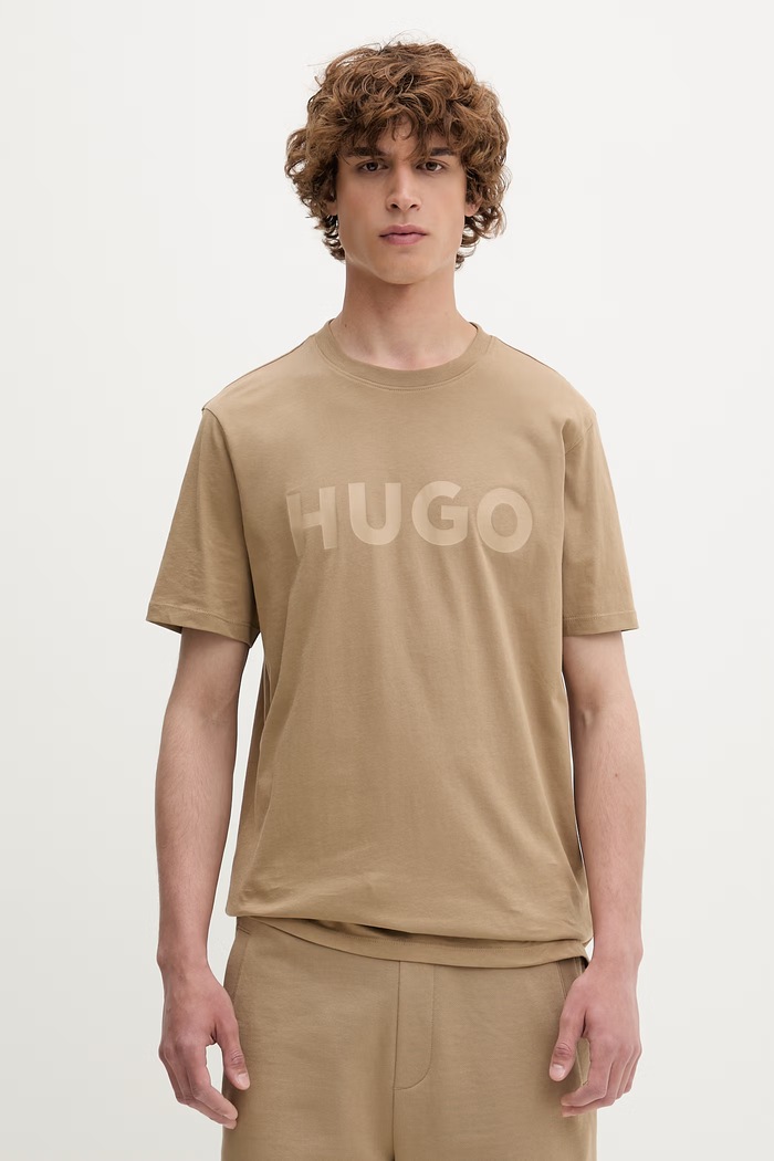 HUGO tričko pánske bavlnené s elastanom Dulivio béžová 50467556.NOS