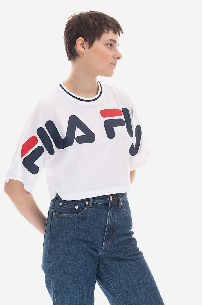 Fila tricou din bumbac Barr Cropped Wide Tee 687497 alb