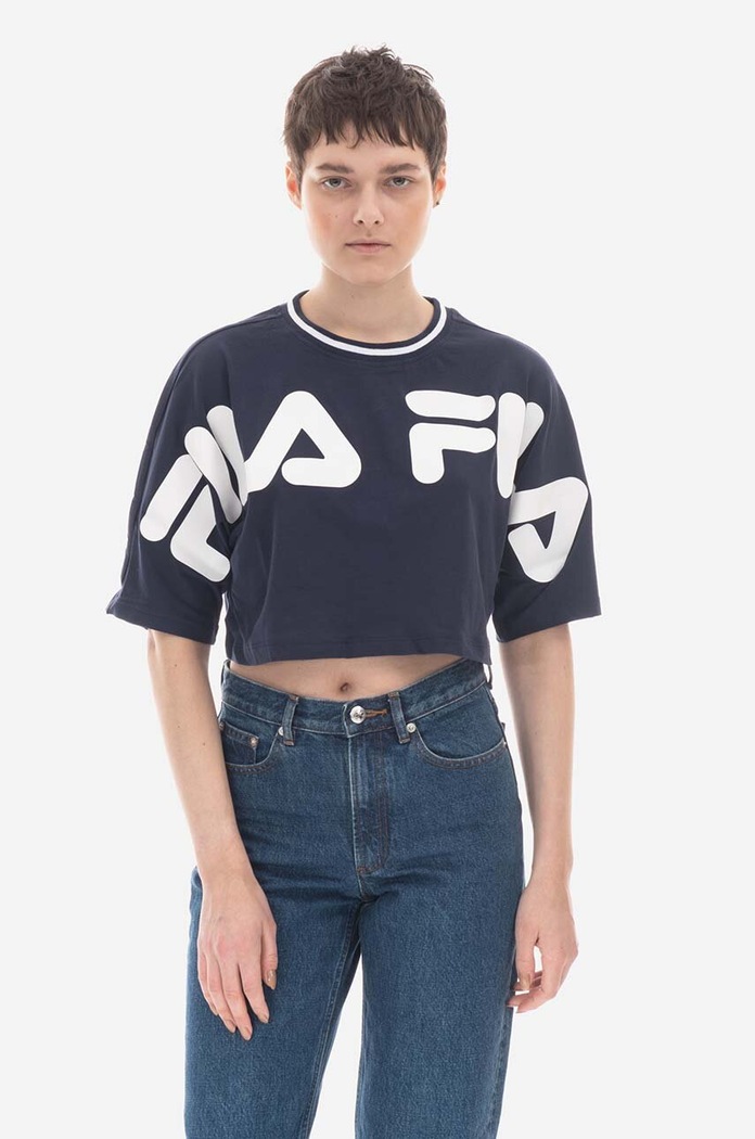 Fila tricou din bumbac Barr Cropped Wide Tee print bleumarin 687497