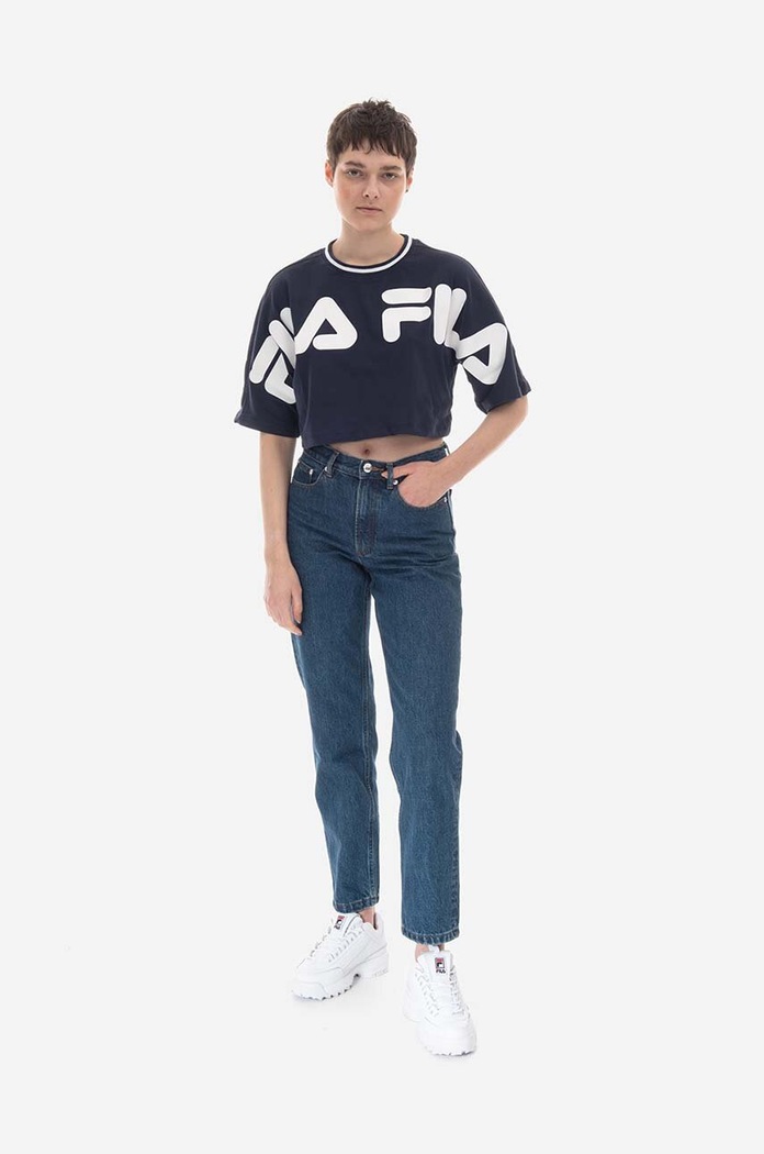 Fila tricou din bumbac Barr Cropped Wide Tee 687497 bleumarin AA00