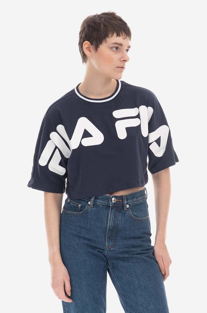 Fila tricou din bumbac Barr Cropped Wide Tee 687497 bleumarin