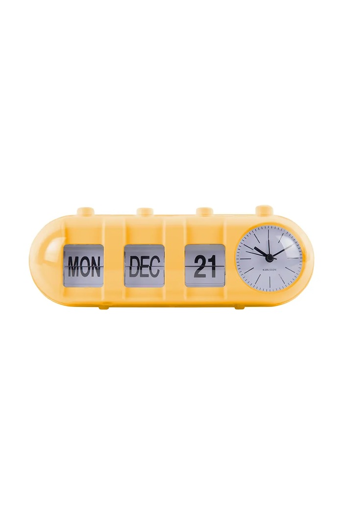 Budík Karlsson Retro Tube Calendar Flip žltá KA6045BY