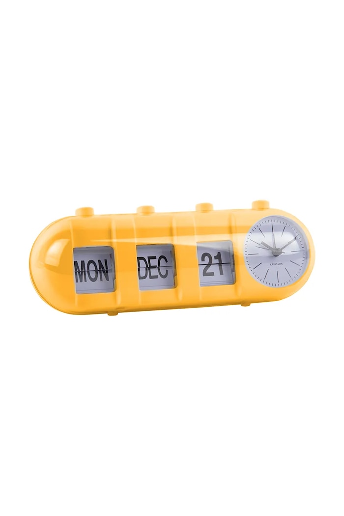 Budík Karlsson Retro Tube Calendar Flip KA6045BY žltá AA00
