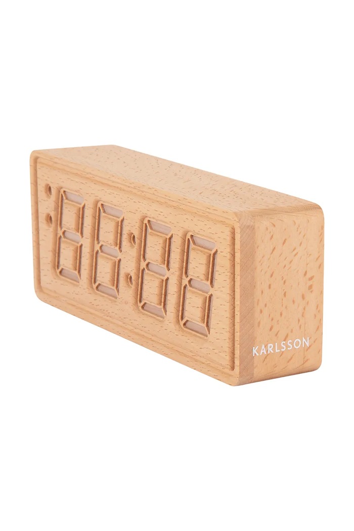 Obývací pokoj a ložnice Budík Karlsson Solid Wood Engraved KA6024WD béžová