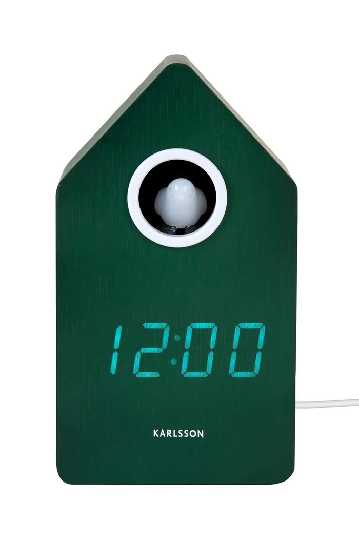 Led stolový budík s kukučkou Karlsson Cuckoo LED 16 cm zelená KA6070GR