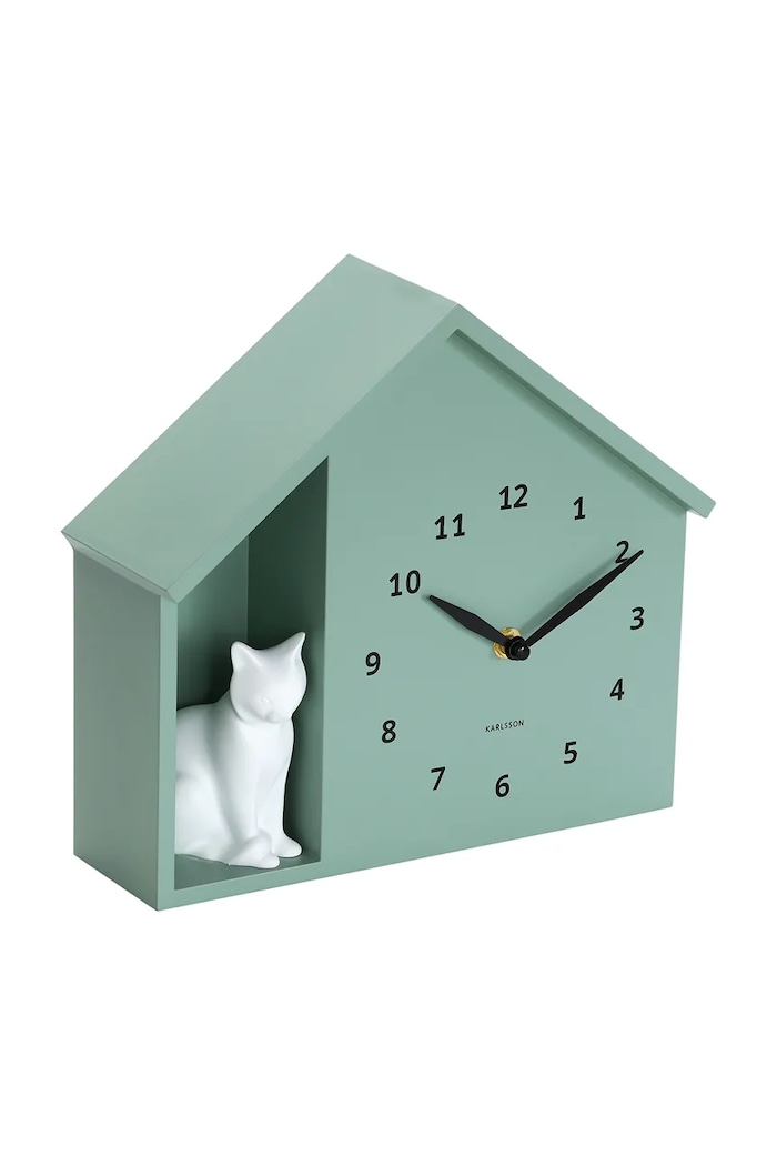 Karlsson ceas de perete cu sunet Siting Cat 26 x 29 cm KA6099GR turcoaz AA00