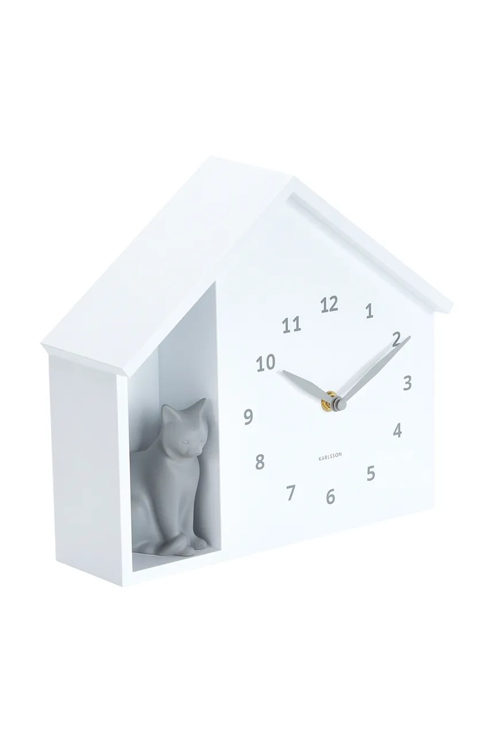 Karlsson zegar ścienny z dźwiękiem Siting Cat 26 x 29 cm KA6099WH biały AA00