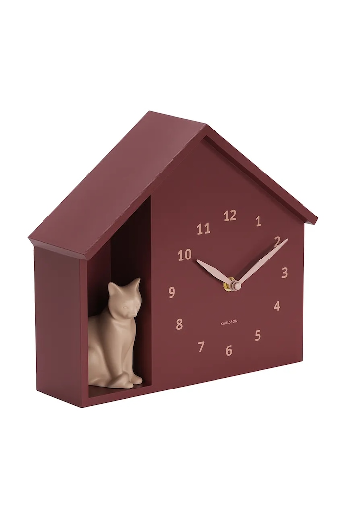 Stenska ura z zvokom Karlsson Siting Cat 26 x 29 cm KA6099RD bordo AA00