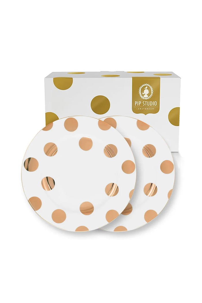 Pip Studio Un set de farfurii Dot Delight 23 cm 2-pack galben 51001511