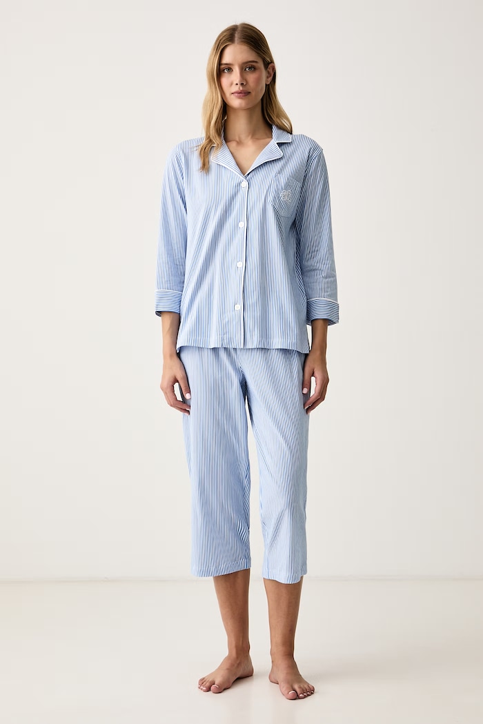 Lauren Ralph Lauren Piżama dwuczęściowa damska bawełniana niebieski I819702