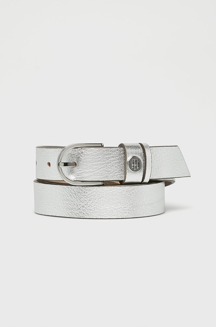 Tommy Hilfiger - Kožený opasok strieborná AW0AW05884