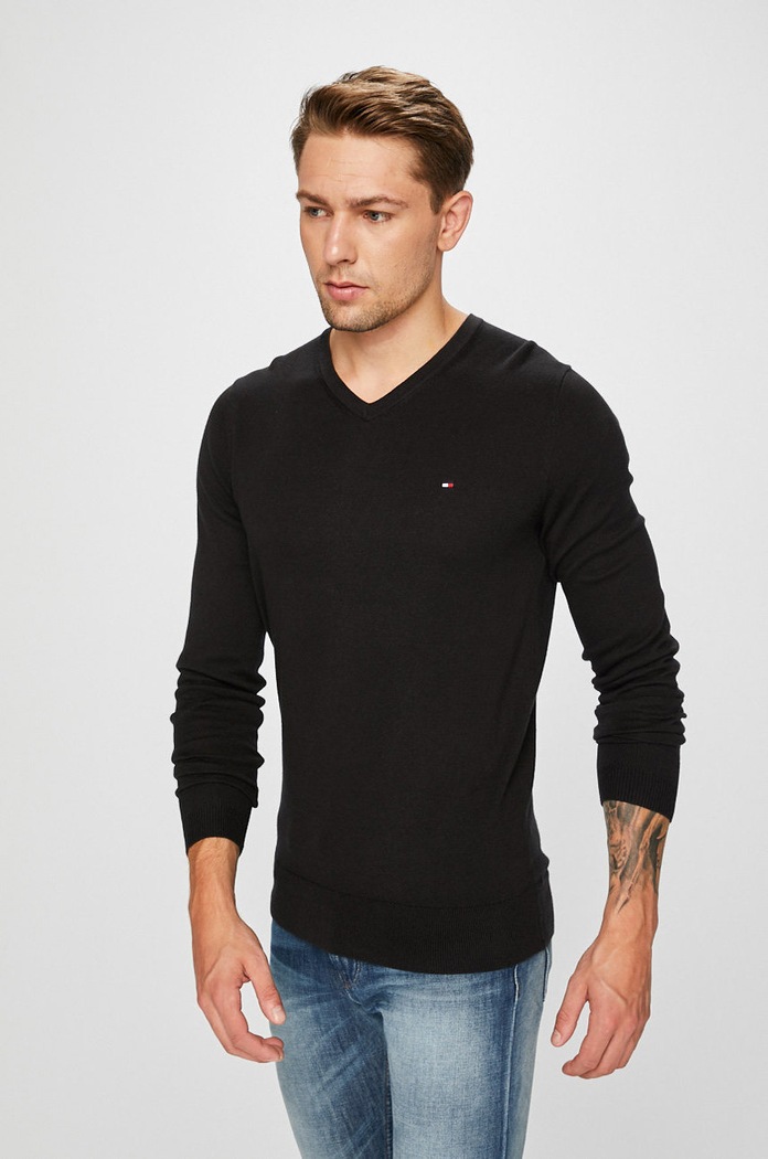 Sveter Tommy Hilfiger V výstrih čierna MW0MW04979