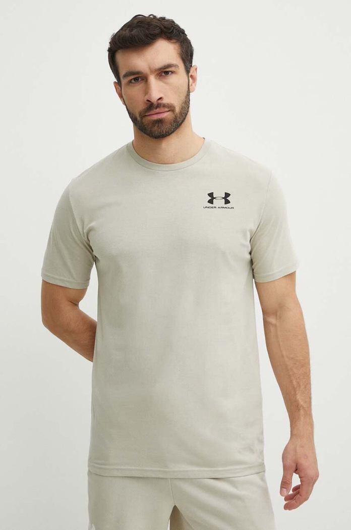 Under Armour tréningové tričko pánske s bavlnou SPORTSTYLE LEFT CHEST potlač zelená 1326799