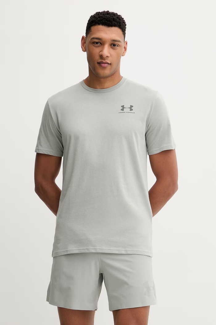 Under Armour тениска за трениране мъжка с памук SPORTSTYLE LEFT CHEST стандартна сив 1326799