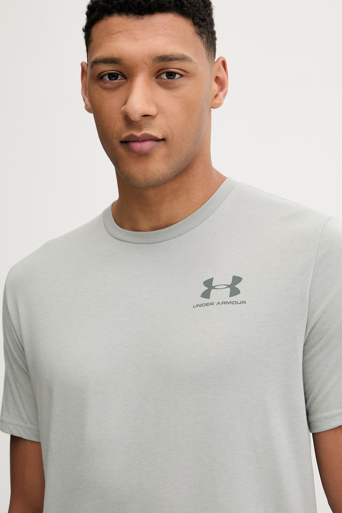 Under Armour тениска за трениране мъжка с памук SPORTSTYLE LEFT CHEST сив 1326799