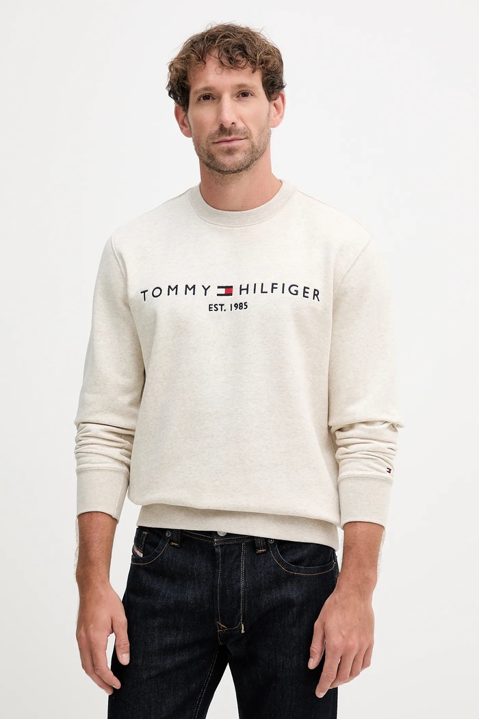 Tommy Hilfiger mikina pánska s bavlnou béžová MW0MW11596