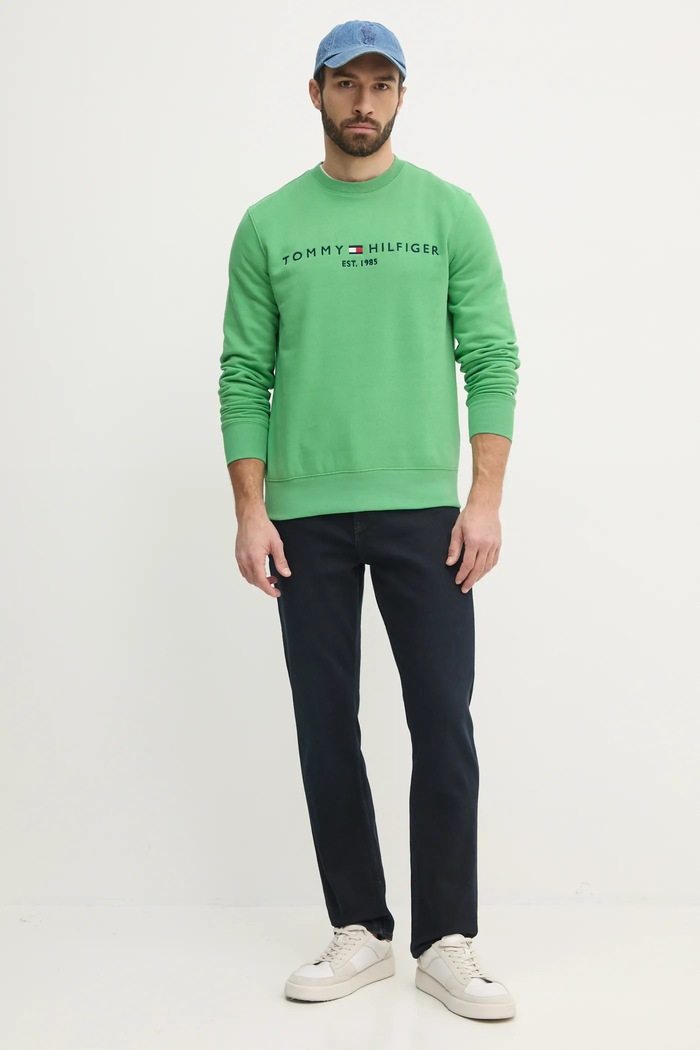Tommy Hilfiger bluza męska z bawełną MW0MW11596 zielony SS26