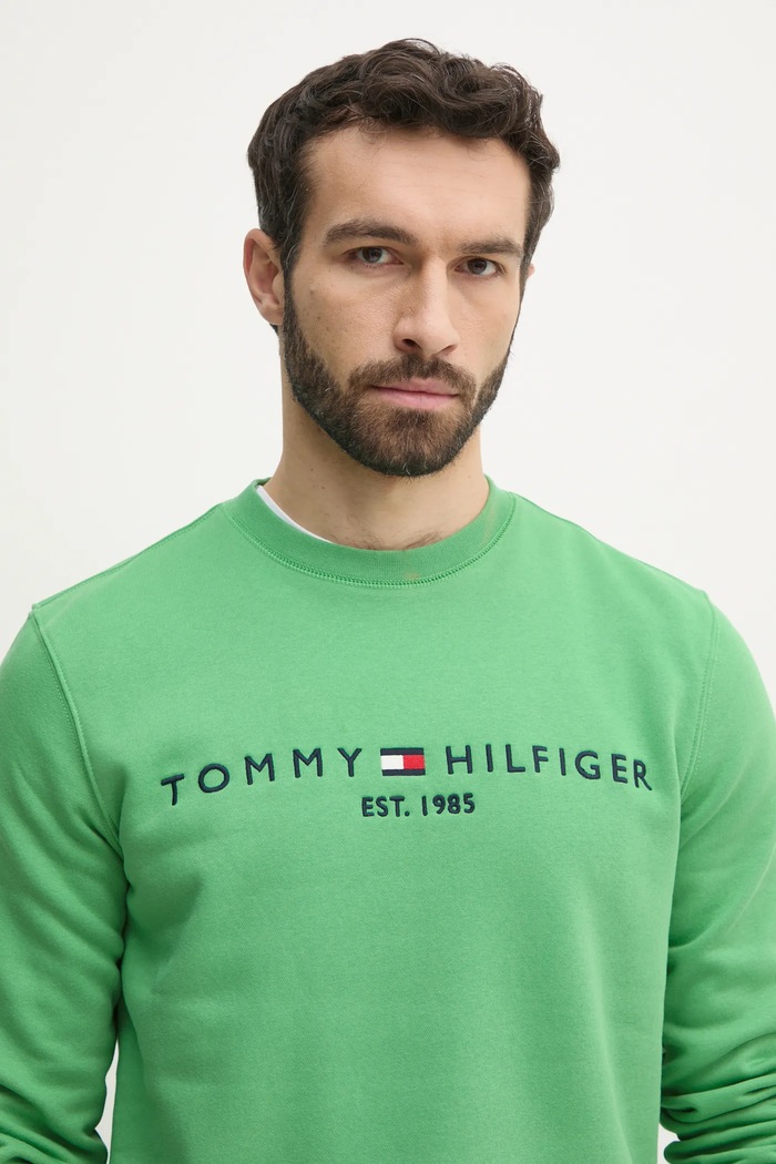 Tommy Hilfiger bluza męska z bawełną zielony MW0MW11596