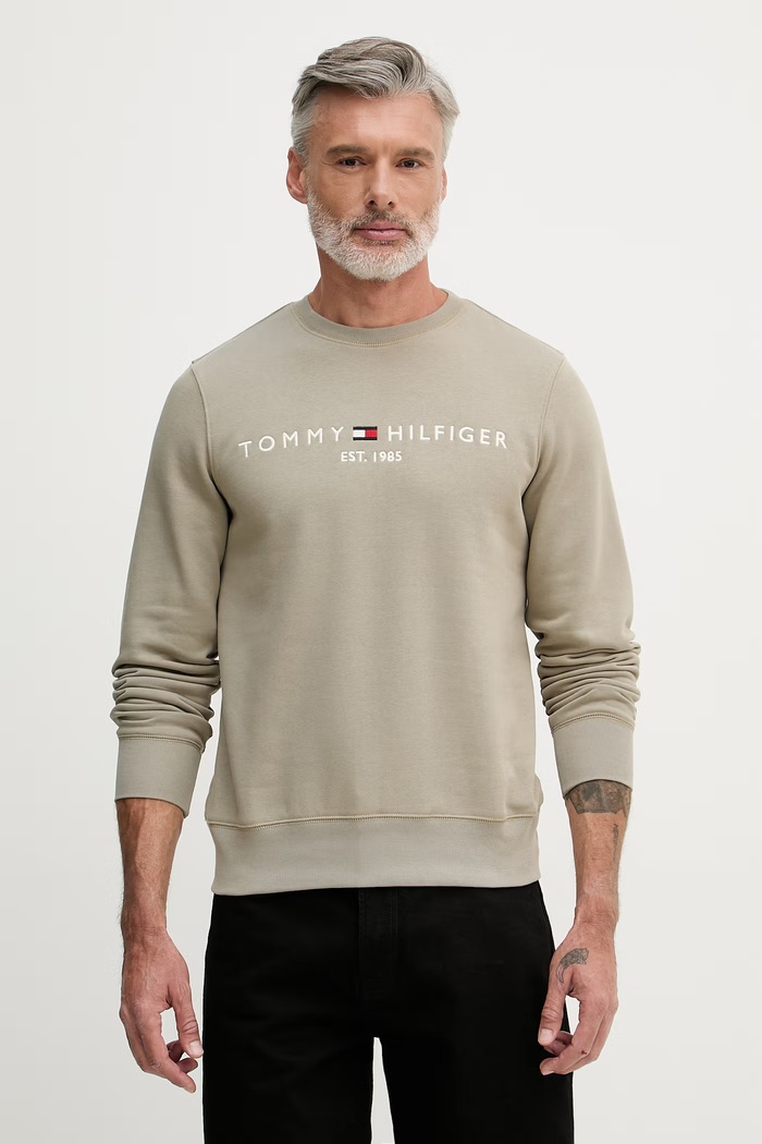 Tommy Hilfiger hanorac bărbătesc cu bumbac verde MW0MW11596