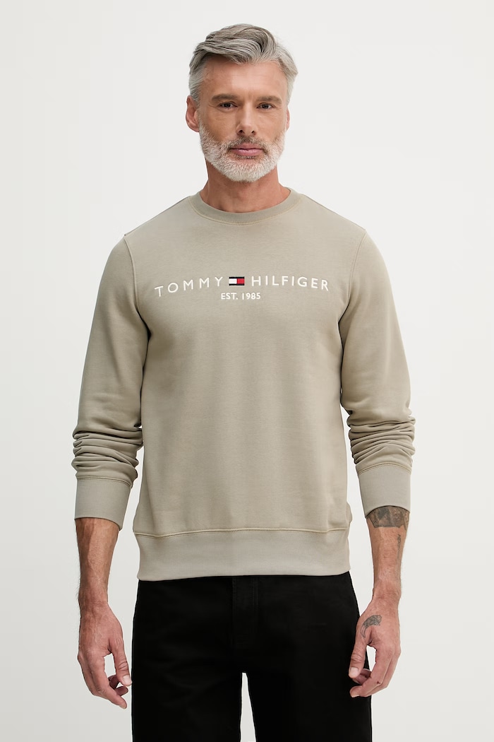 Tommy Hilfiger hanorac bărbătesc cu bumbac verde MW0MW11596