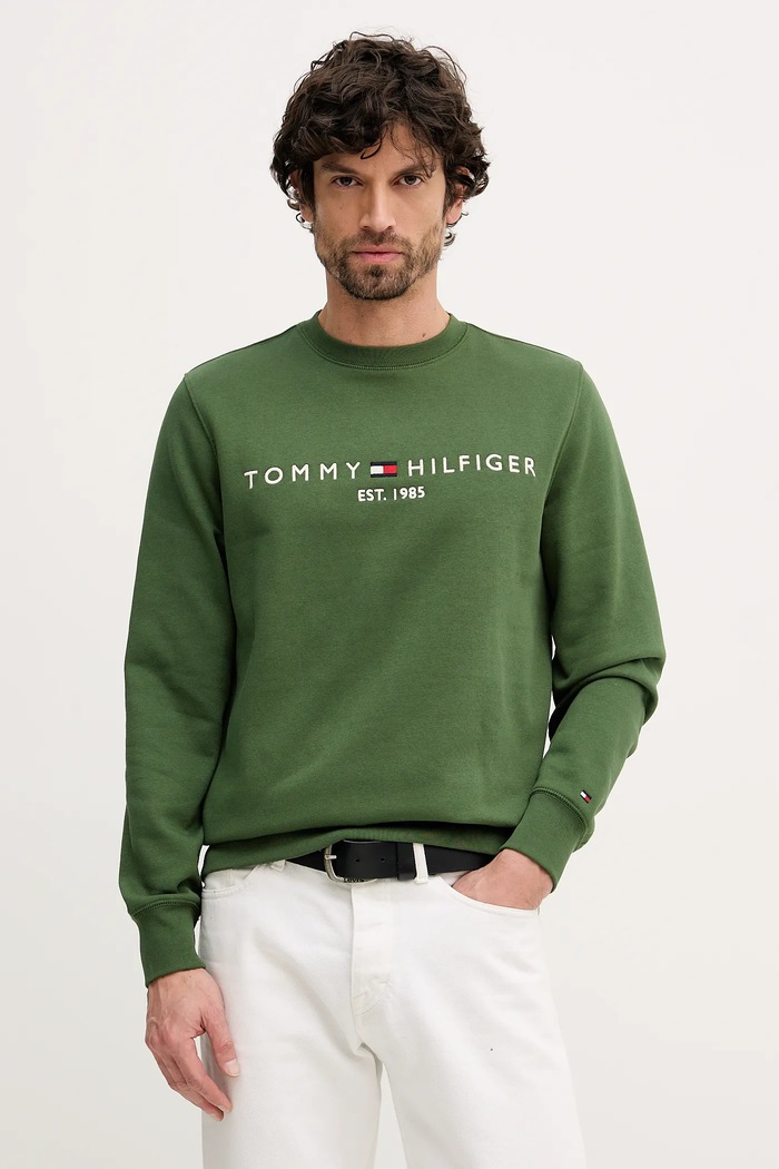 Tommy Hilfiger Hanorac bărbătesc cu bumbac verde MW0MW11596