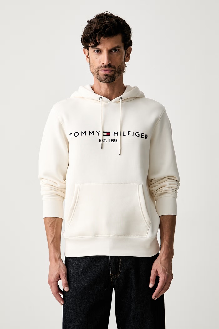 Tommy Hilfiger bluza z kapturem męska z bawełną beżowy MW0MW11599