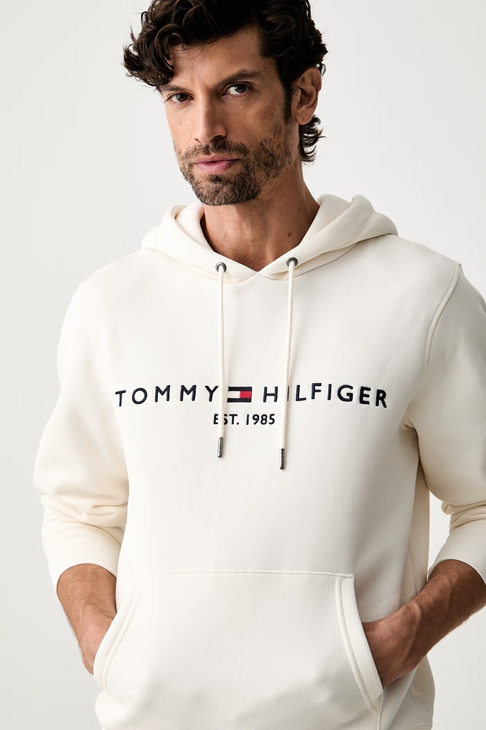 Tommy Hilfiger bluza z kapturem męska z bawełną beżowy MW0MW11599
