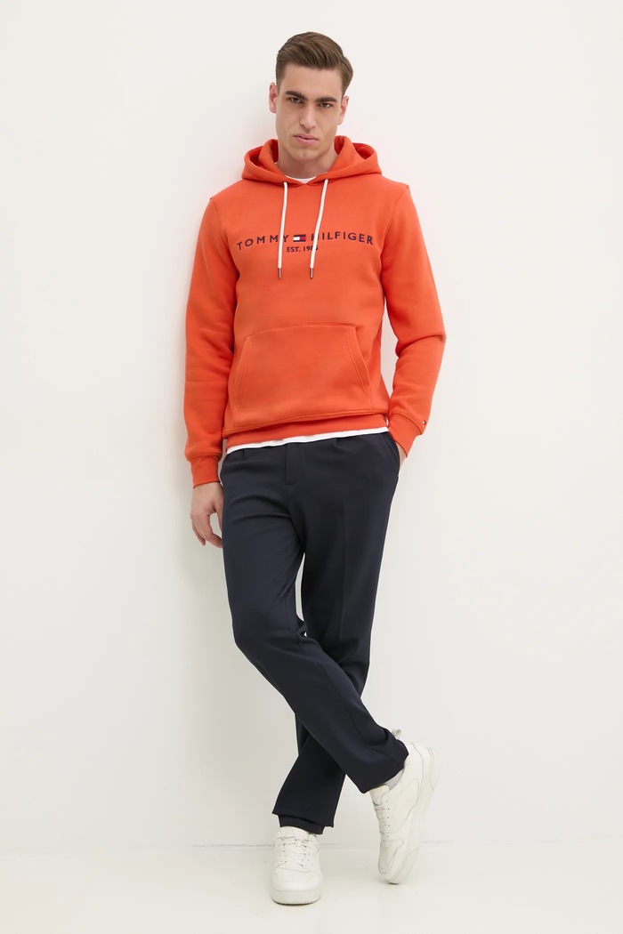 Tommy Hilfiger mikina s kapucňou pánska s bavlnou MW0MW11599 oranžová SS26