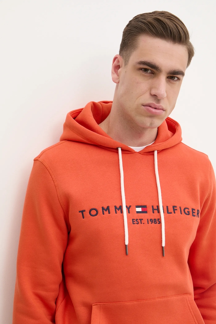 Tommy Hilfiger mikina s kapucňou pánska s bavlnou oranžová MW0MW11599