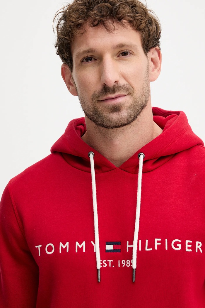 Tommy Hilfiger bluza z kapturem męska z bawełną czerwony MW0MW11599