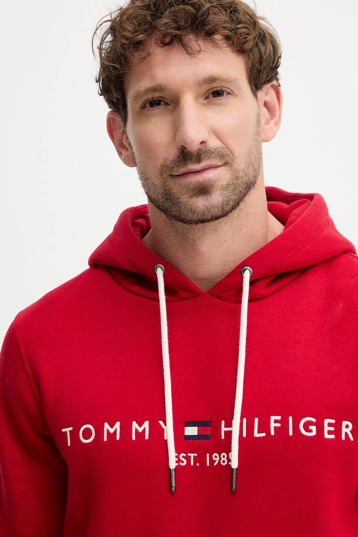 Tommy Hilfiger bluza z kapturem męska z bawełną czerwony MW0MW11599